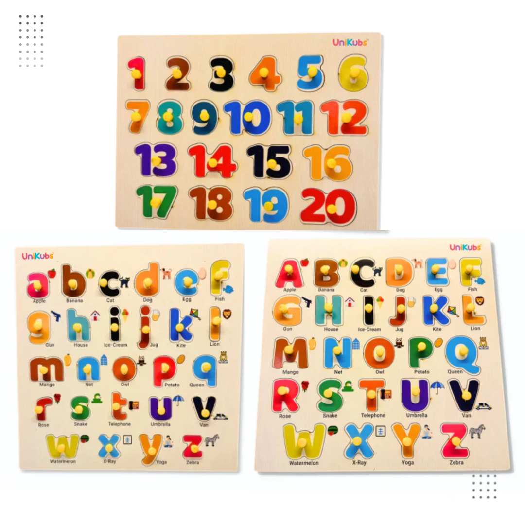 🔤3-in-1 Wooden Puzzle Combo: Capital Letters, Small Letters & Numbers