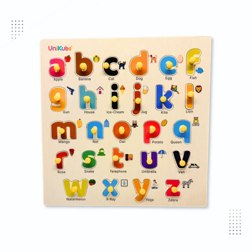 Wooden small alphabets Tray with Pictures (a-z)